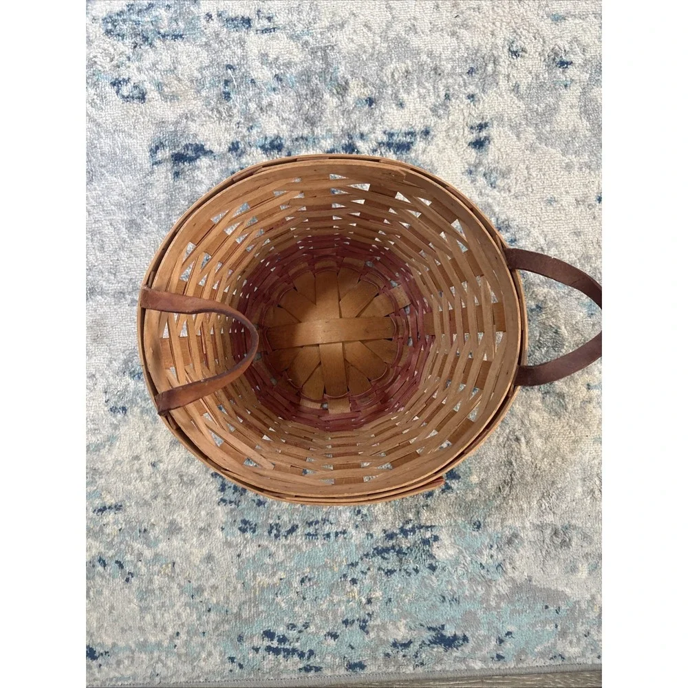 Vintage Bradford Basket Co. Handwoven Signed JAH 1994 Leather Handles Great Cond